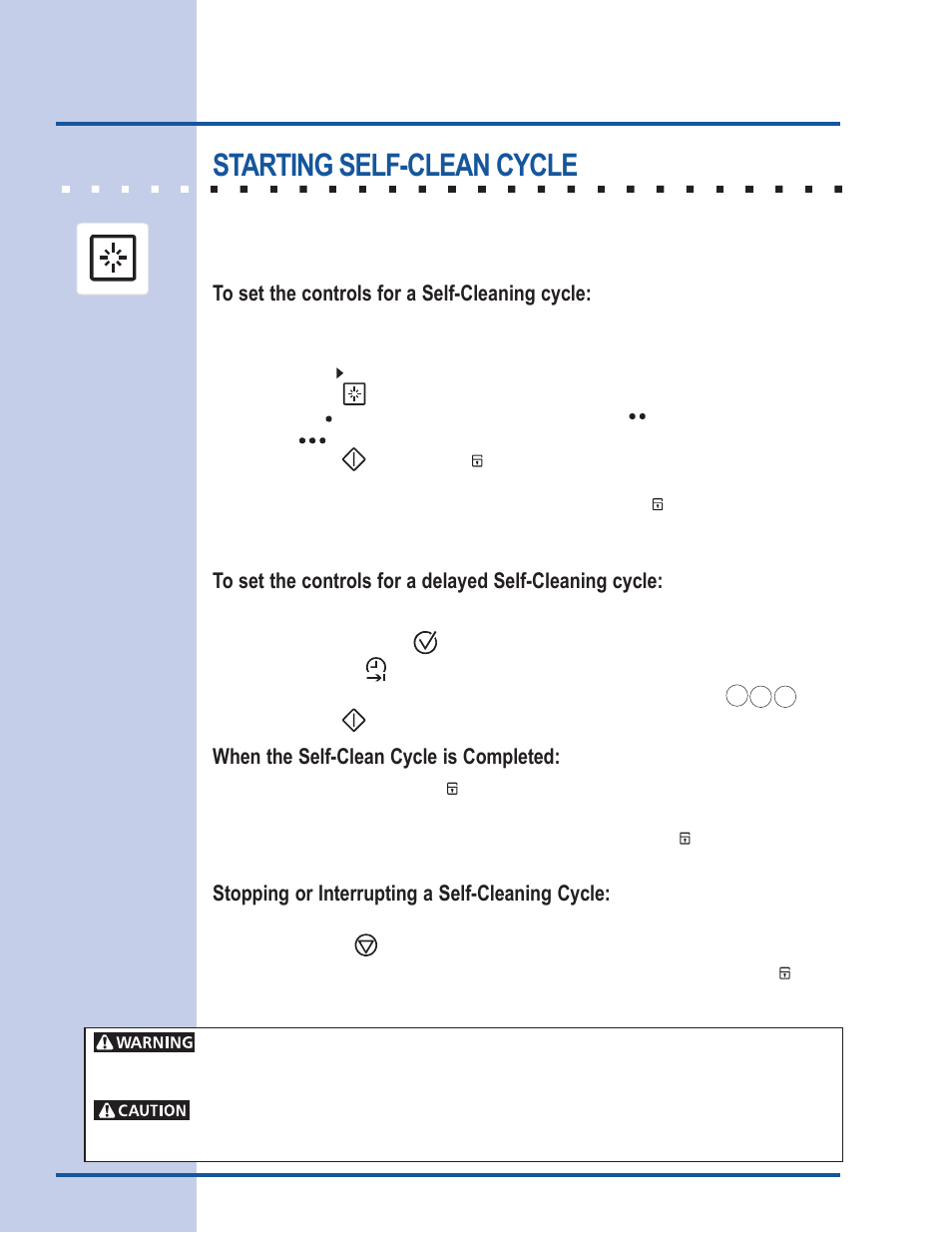 Care & cleaning, Starting self-clean cycle, When the self-clean cycle is completed | Stopping or interrupting a self-cleaning cycle | Electrolux 318 205 111 User Manual | Page 36 / 44