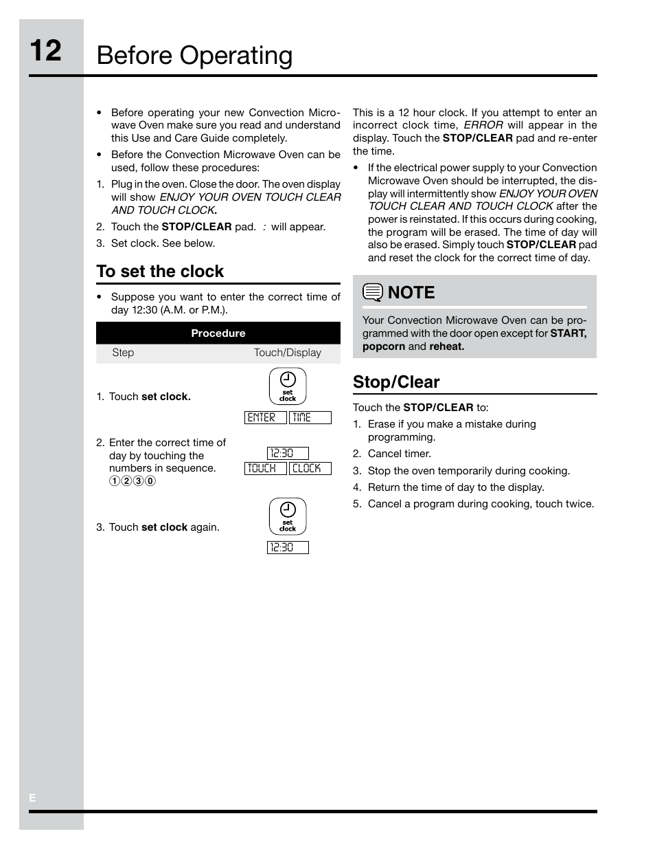 Before operating, Stop/clear | Electrolux Convection Microwave Oven PN316902496 User Manual | Page 12 / 39