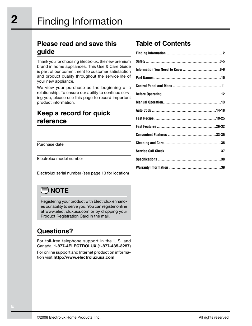 Electrolux Convection Microwave Oven PN316902496 User Manual | Page 2 / 39