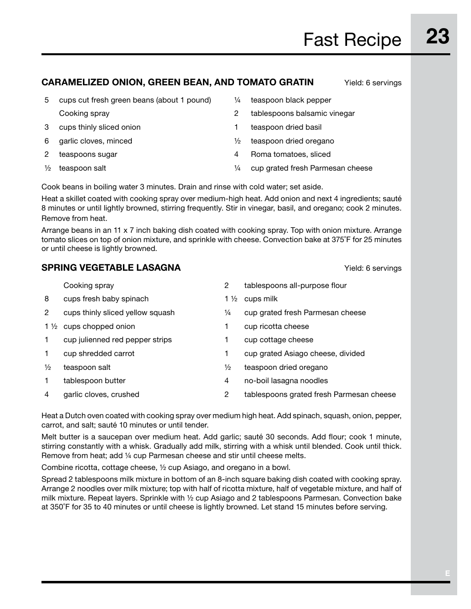 Fast recipe | Electrolux Convection Microwave Oven PN316902496 User Manual | Page 23 / 39