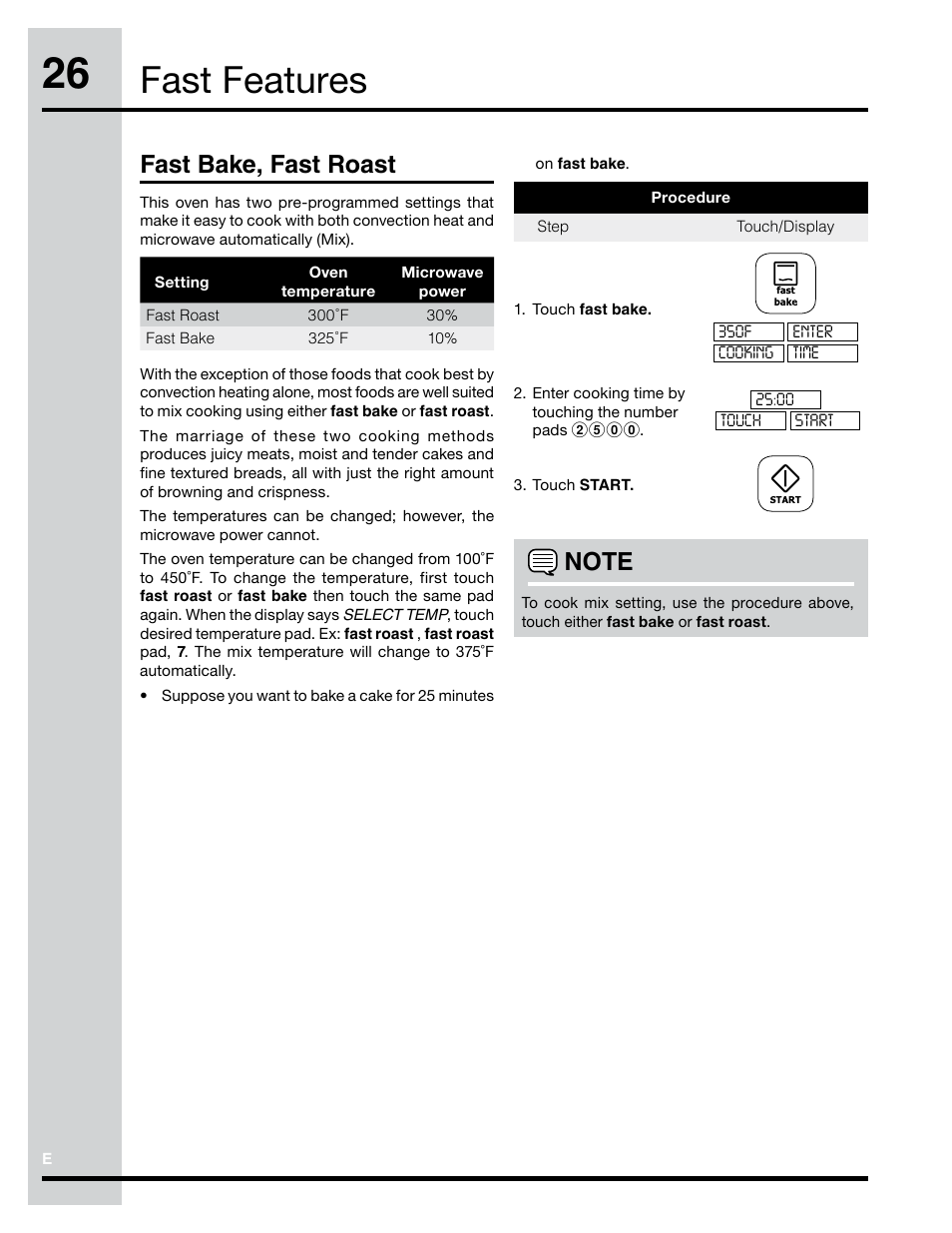 Fast features, Fast bake, fast roast | Electrolux Convection Microwave Oven PN316902496 User Manual | Page 26 / 39