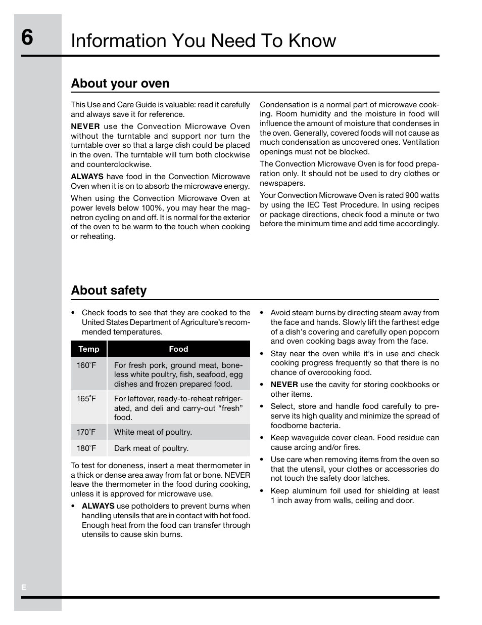 Information you need to know, About safety, About your oven | Electrolux Convection Microwave Oven PN316902496 User Manual | Page 6 / 39