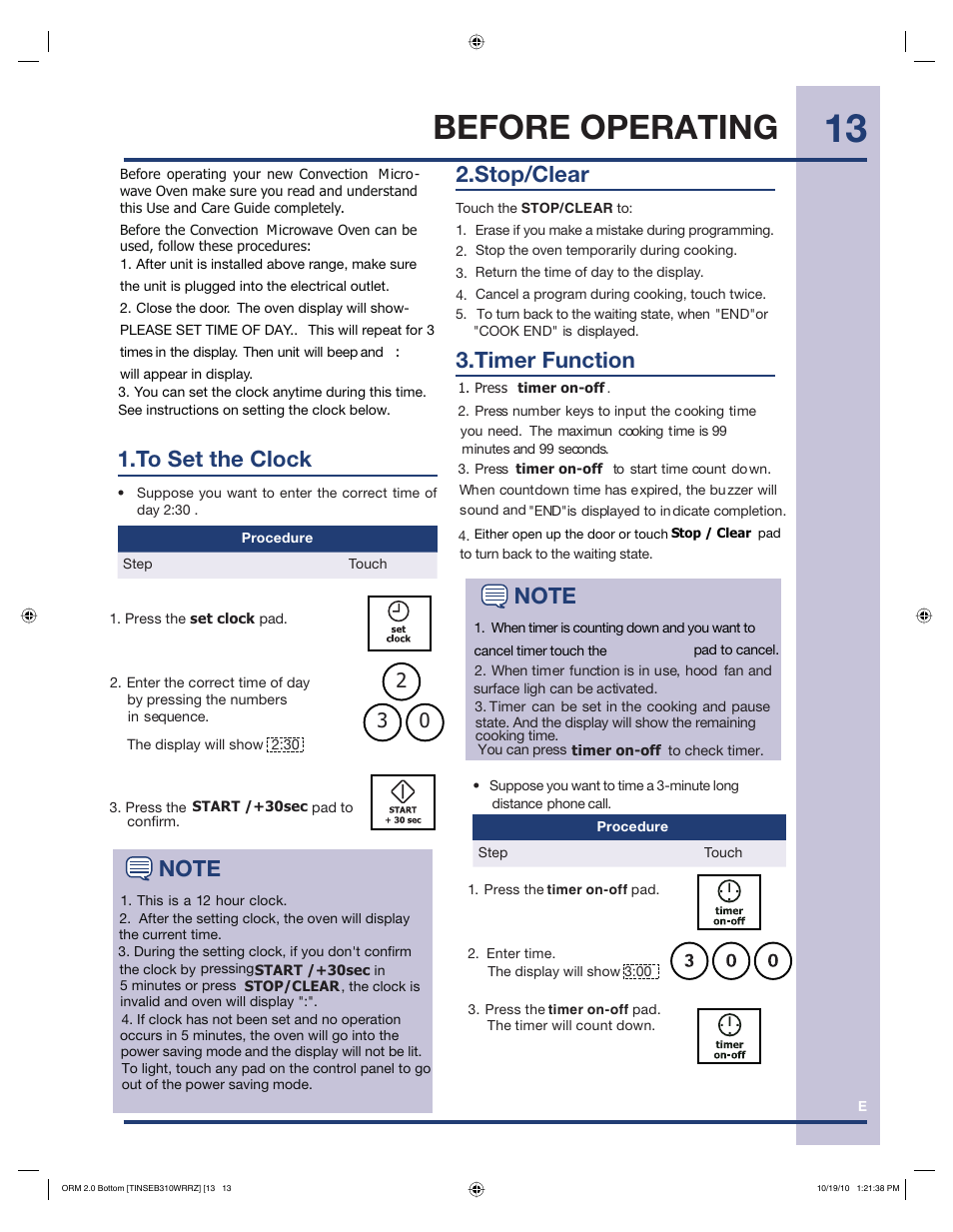 Before operating | Electrolux Over the Range Microwave Oven 316902903 User Manual | Page 13 / 28