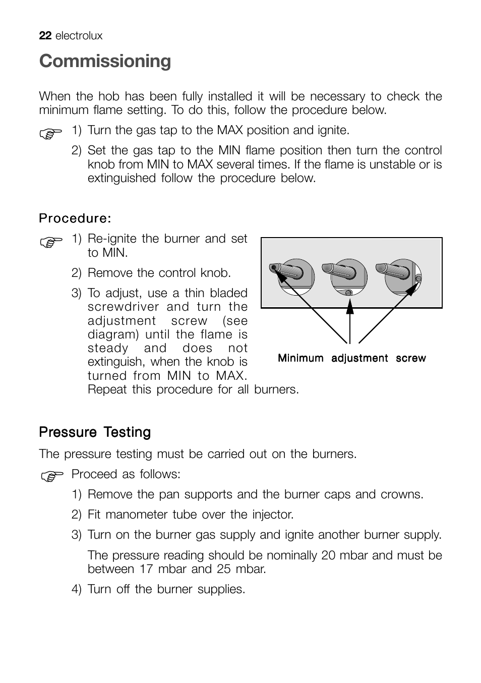 Commissioning | Electrolux EHT 60410 User Manual | Page 22 / 28