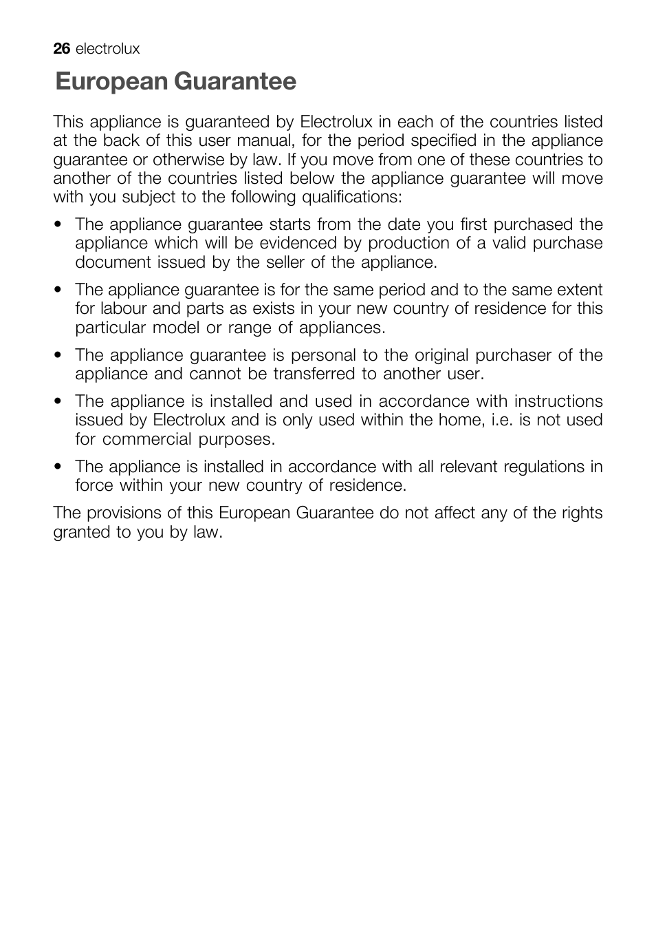 European guarantee | Electrolux EHT 60410 User Manual | Page 26 / 28