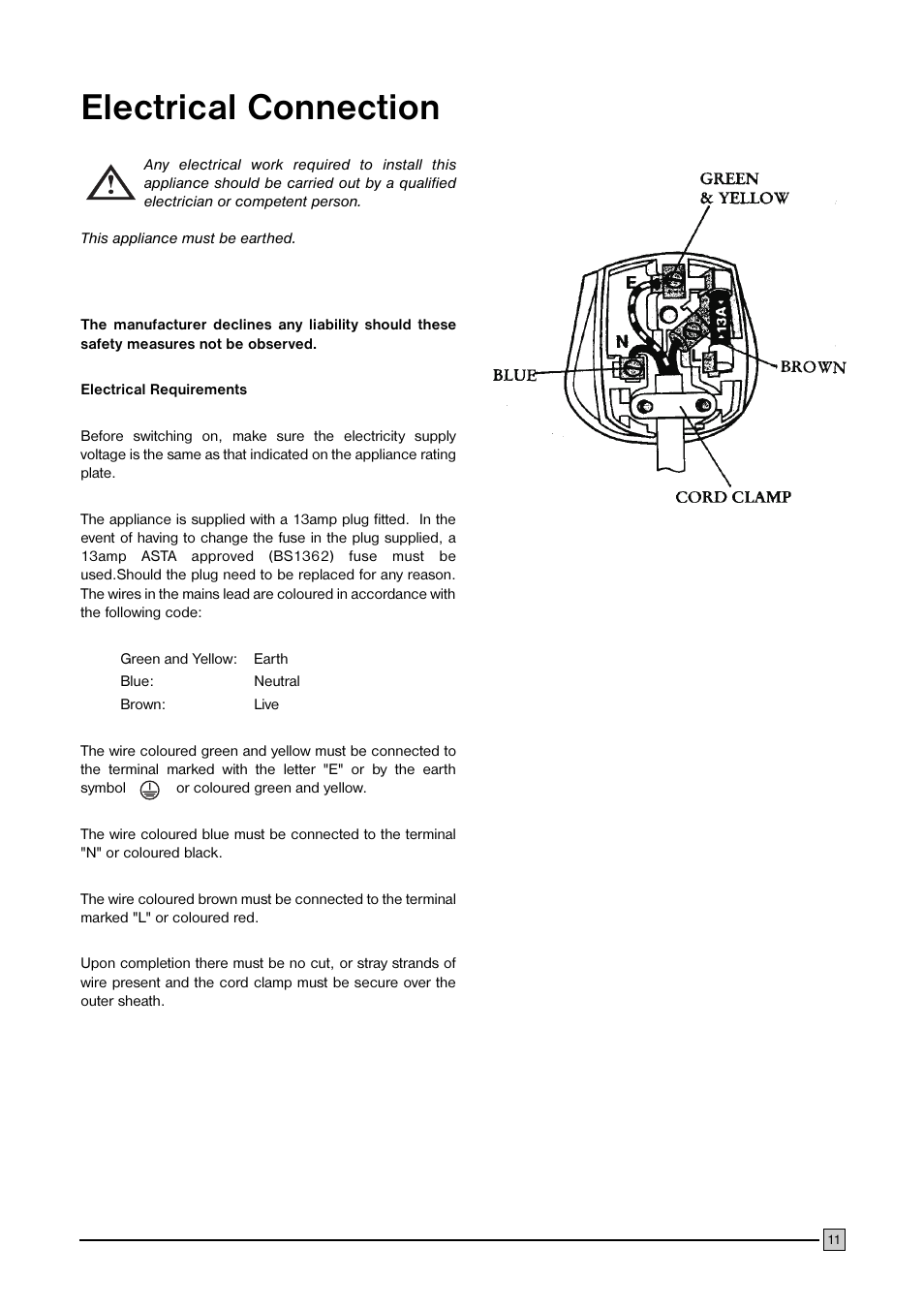 Electrical connection | Electrolux CF 376 User Manual | Page 11 / 11