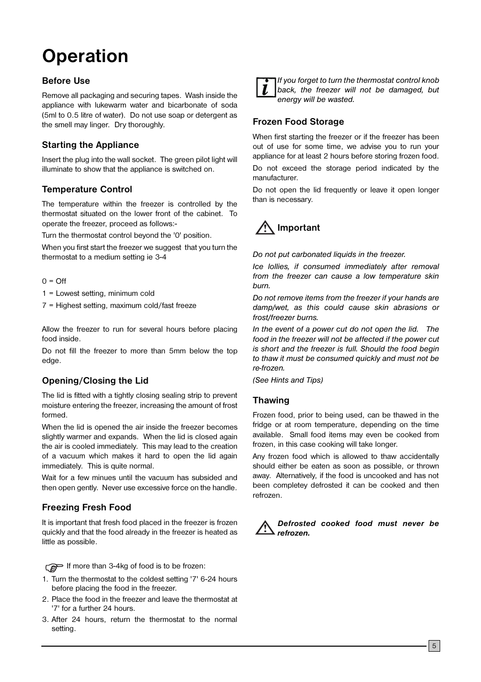 Operation | Electrolux CF 376 User Manual | Page 5 / 11