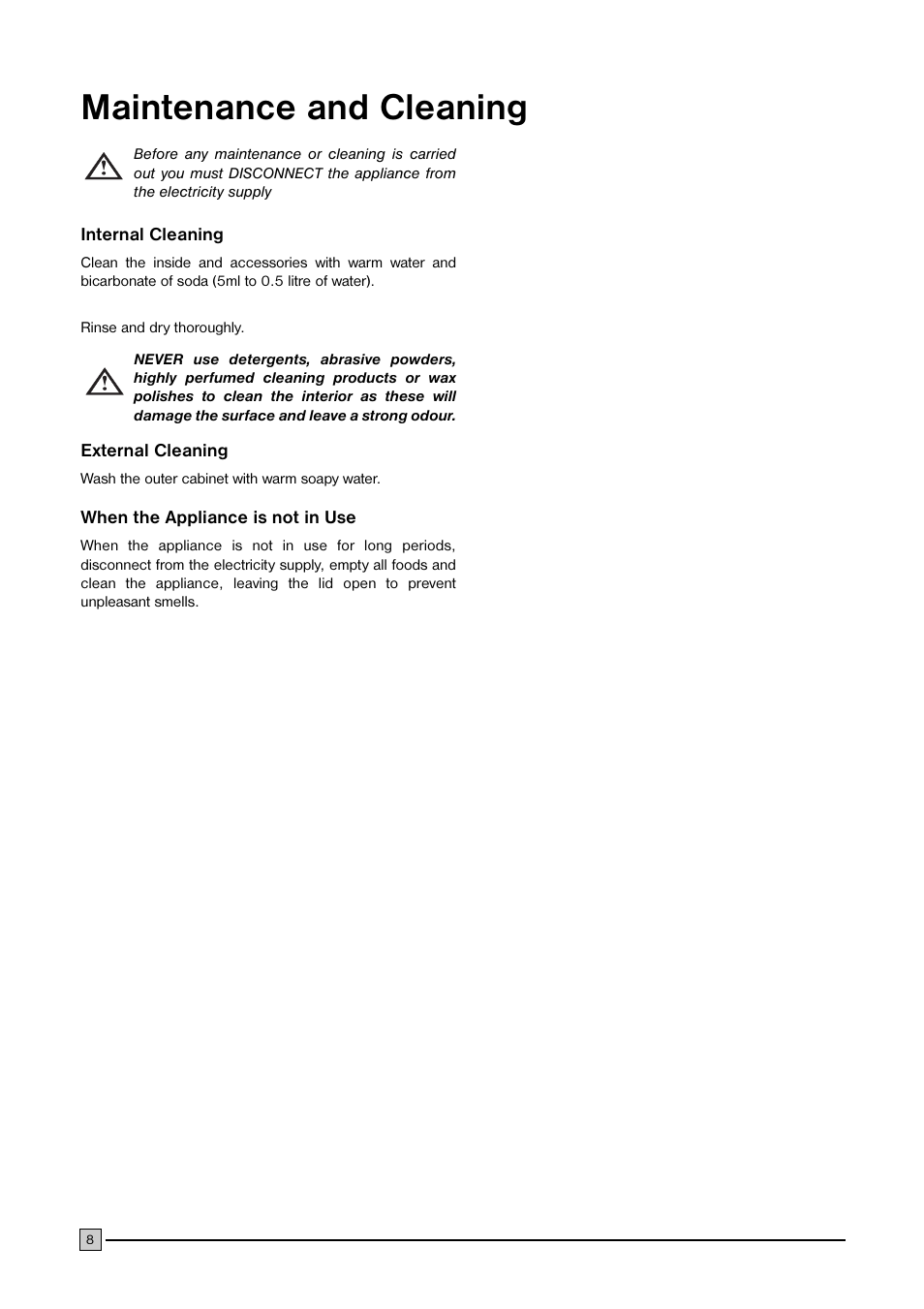 Maintenance and cleaning | Electrolux CF 376 User Manual | Page 8 / 11