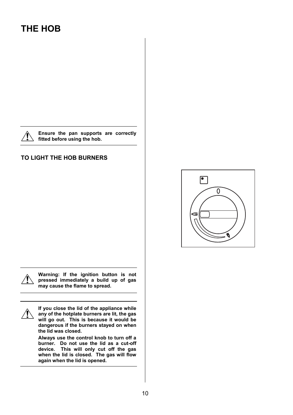 The hob | Electrolux U28065 EIKG5546 User Manual | Page 10 / 40