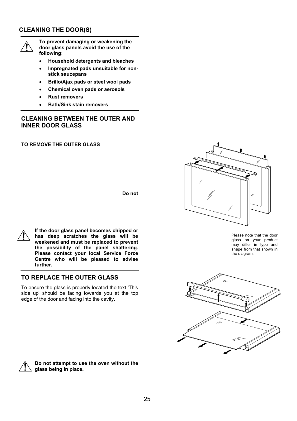 25 cleaning the door(s), Cleaning between the outer and inner door glass | Electrolux U28065 EIKG5546 User Manual | Page 25 / 40