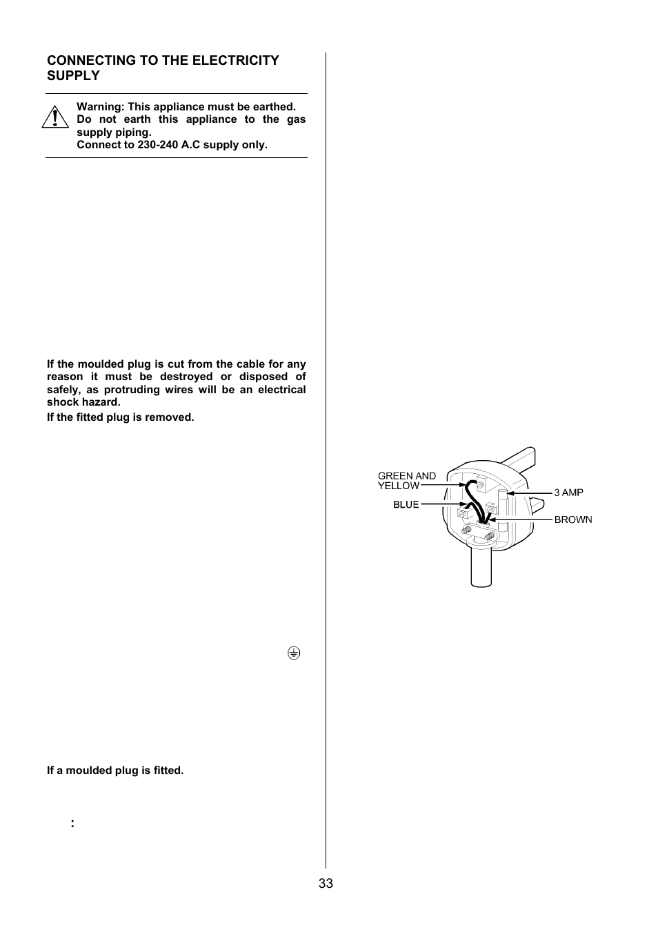 33 connecting to the electricity supply | Electrolux U28065 EIKG5546 User Manual | Page 33 / 40