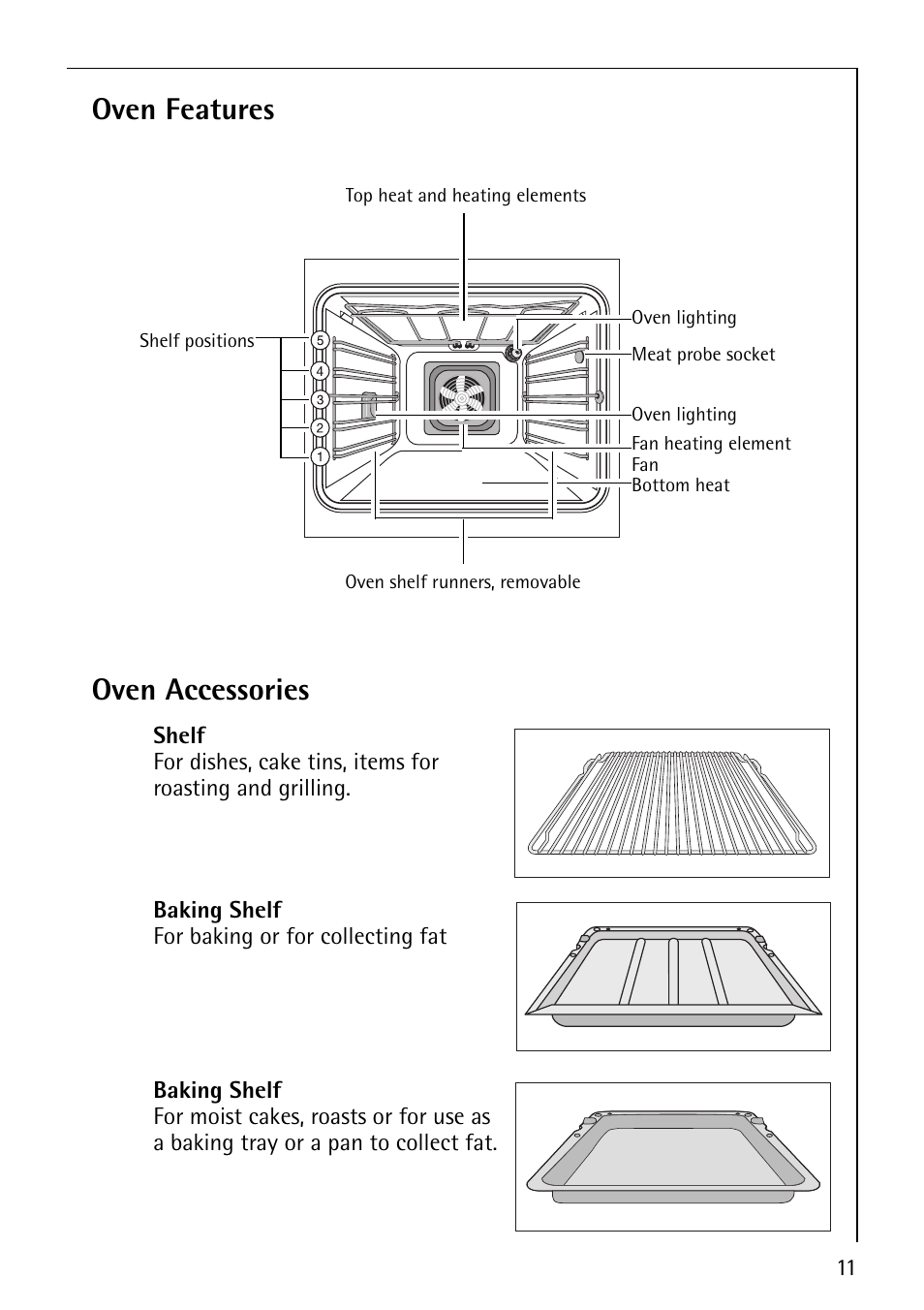 Oven features, Oven accessories | Electrolux B9879-4 User Manual | Page 11 / 64
