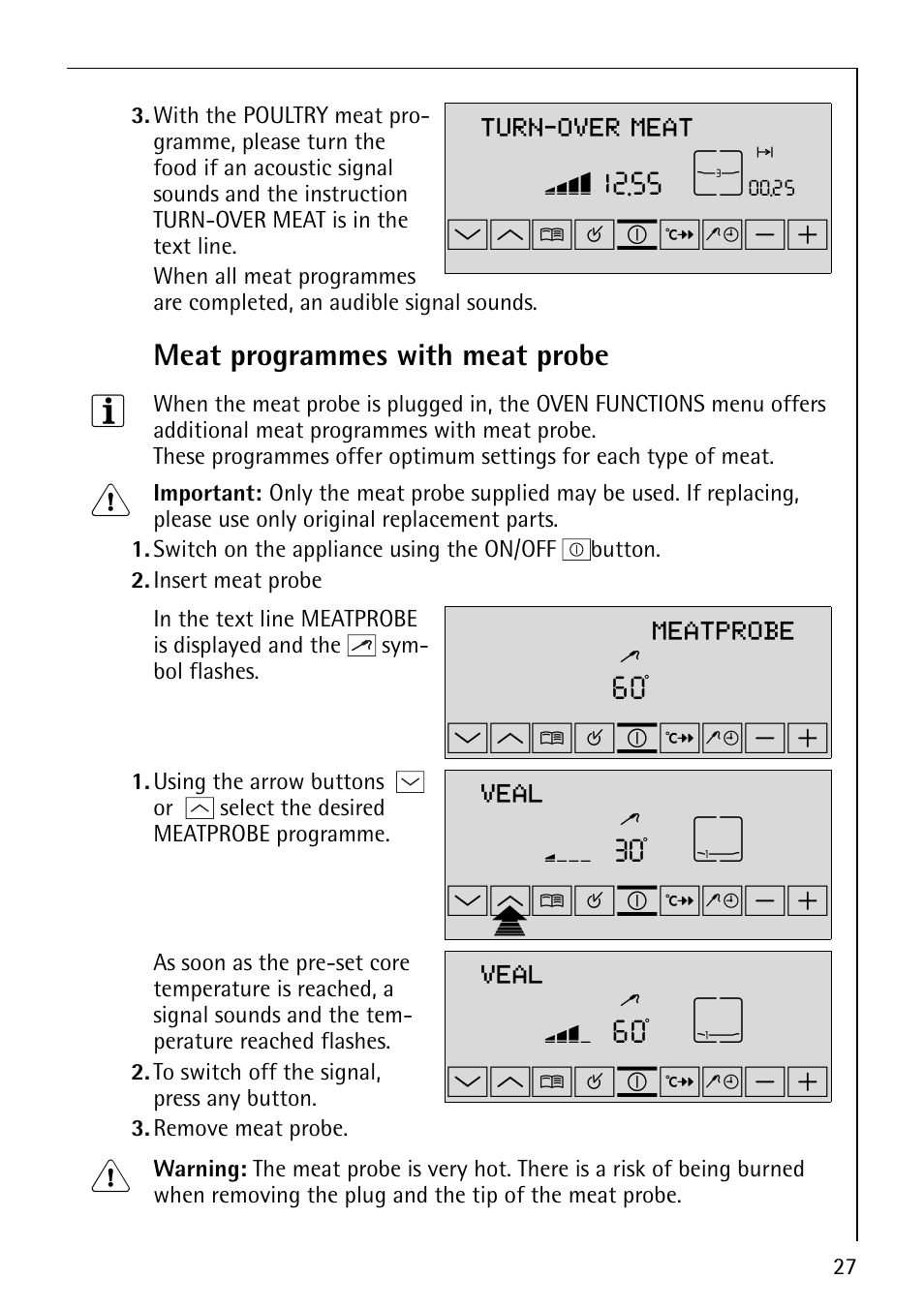 Wm¸¹º, Wmp¸¹º, Turn-over meat | Meatprobe, Veal, Meat programmes with meat probe | Electrolux B9879-4 User Manual | Page 27 / 64