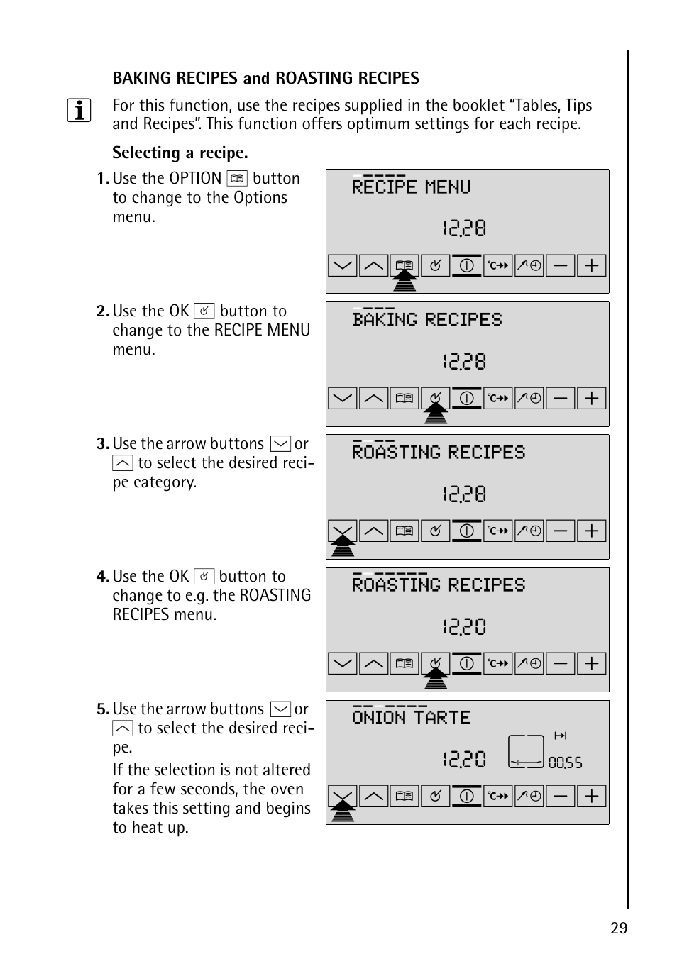 Wm¸p¹º, Wm¸¹pº, Wpm¸¹º | Recipe menu, Baking recipes, Roasting recipes, Onion tarte | Electrolux B9879-4 User Manual | Page 29 / 64