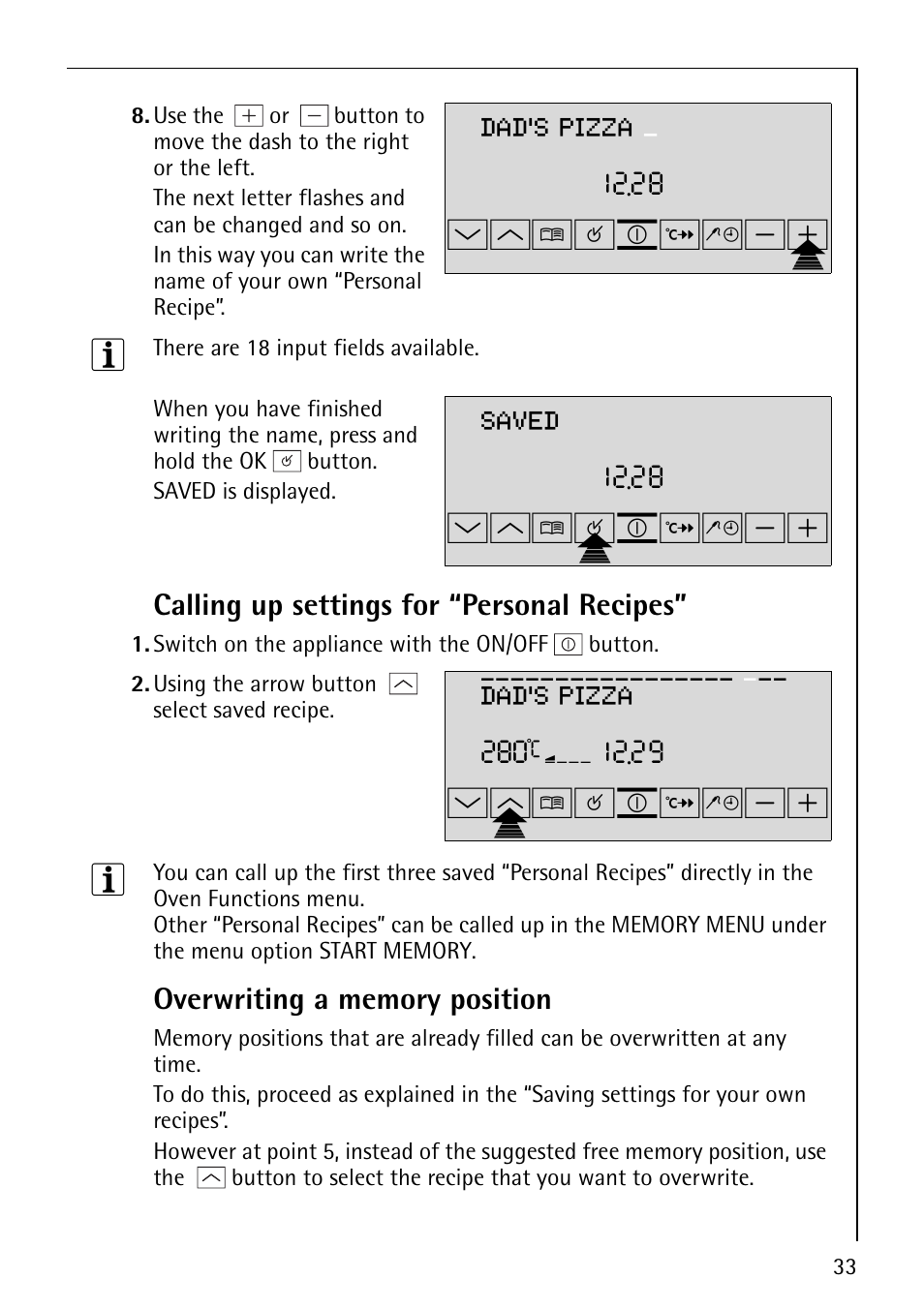 Wm¸¹º»¼-+p, Wm¸¹pº, Wmp¸¹º | Dad’s pizza, Saved | Electrolux B9879-4 User Manual | Page 33 / 64