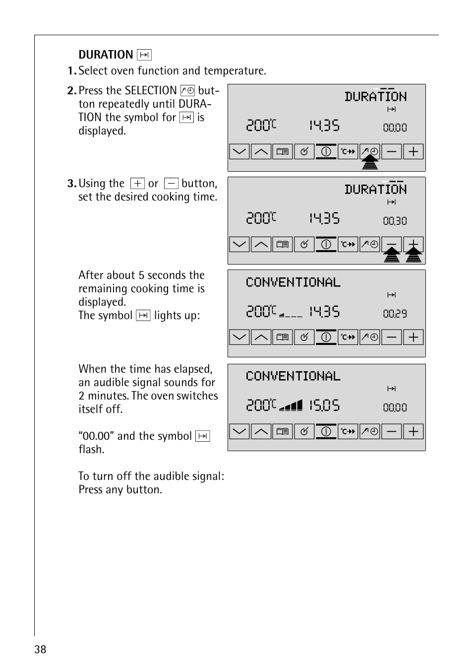 Wm¸¹º»¼p, Wm¸¹º»¼-p+p, Wm¸¹º | Duration, Conventional | Electrolux B9879-4 User Manual | Page 38 / 64