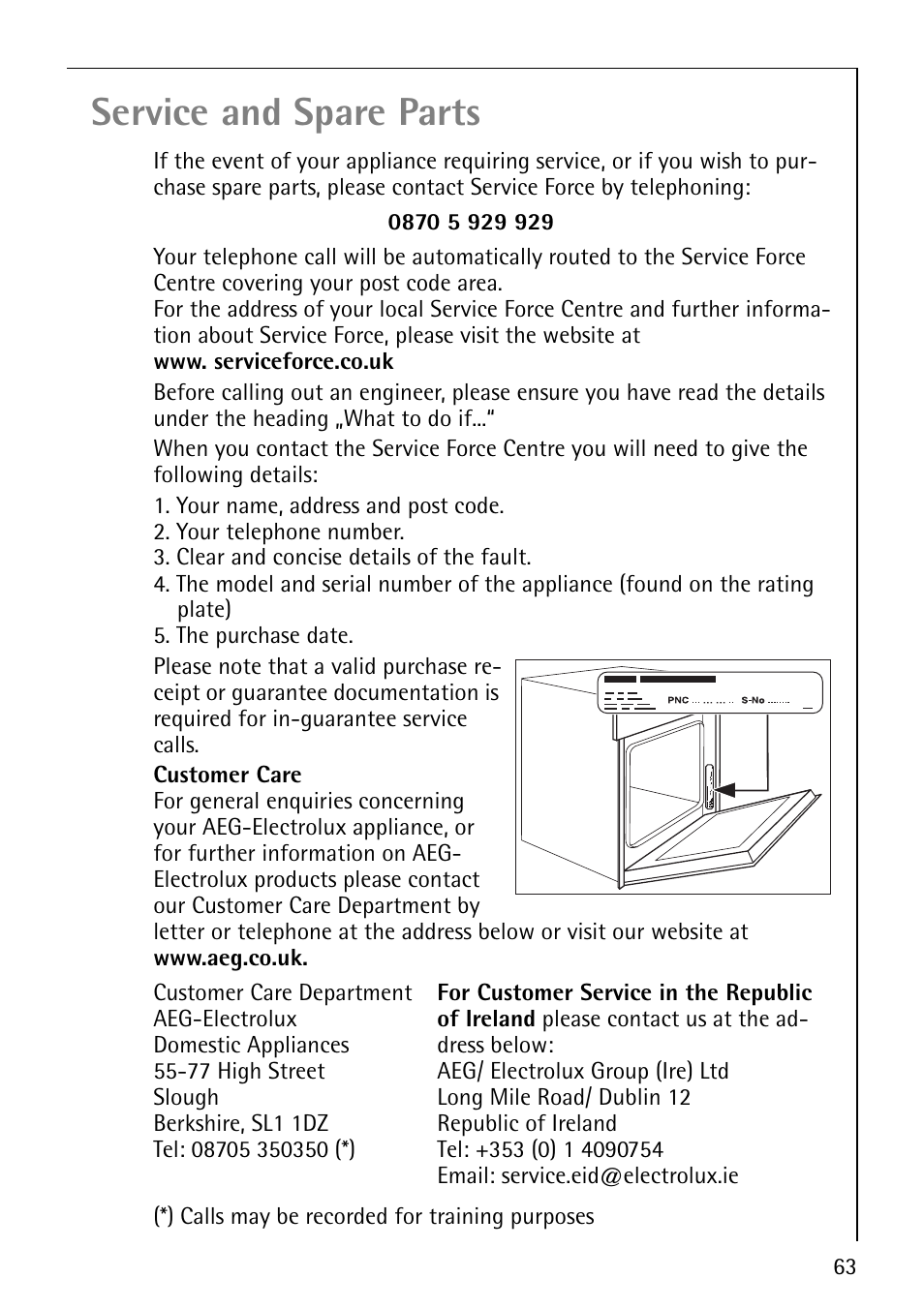 Service and spare parts | Electrolux B9879-4 User Manual | Page 63 / 64
