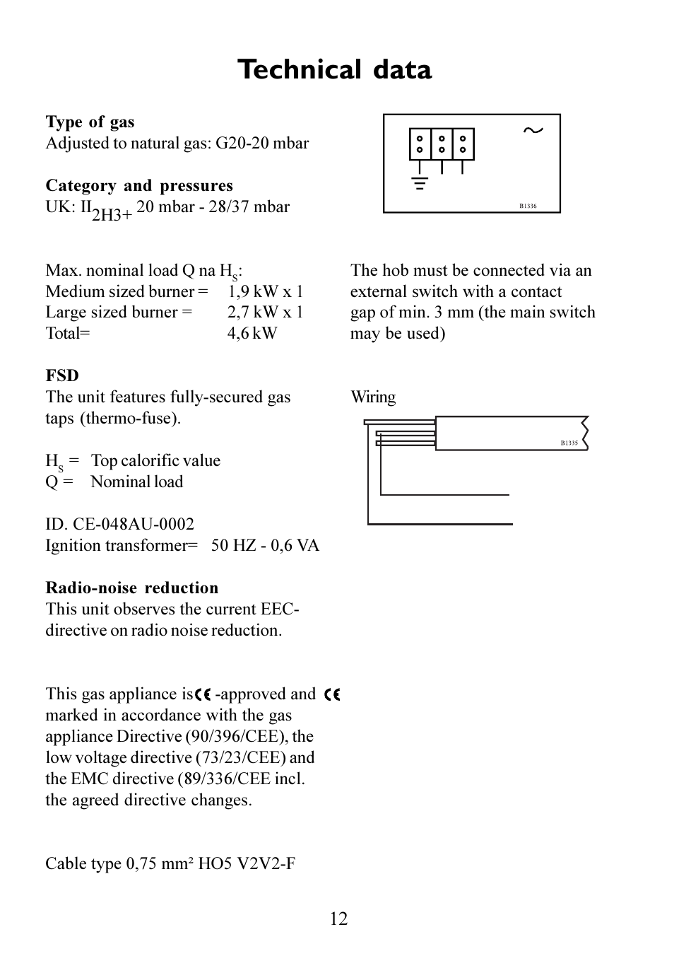 Technical data | Electrolux Gas hob User Manual | Page 12 / 24