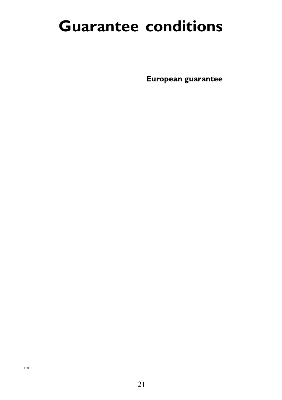 Guarantee conditions | Electrolux Gas hob User Manual | Page 21 / 24
