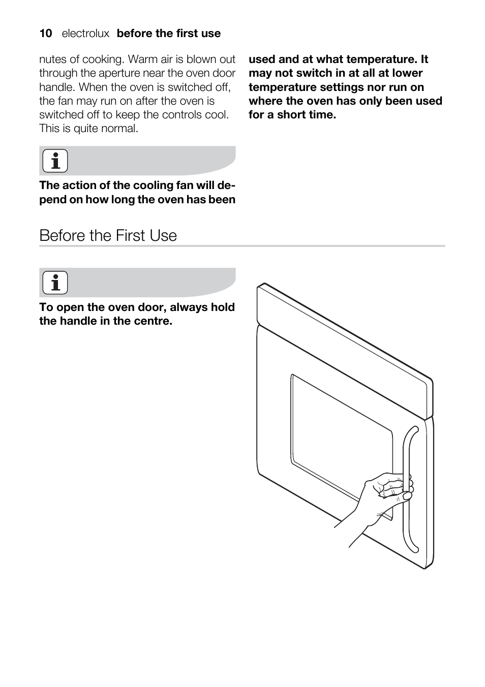 Before the first use | Electrolux U33024 EOB31010X User Manual | Page 10 / 40