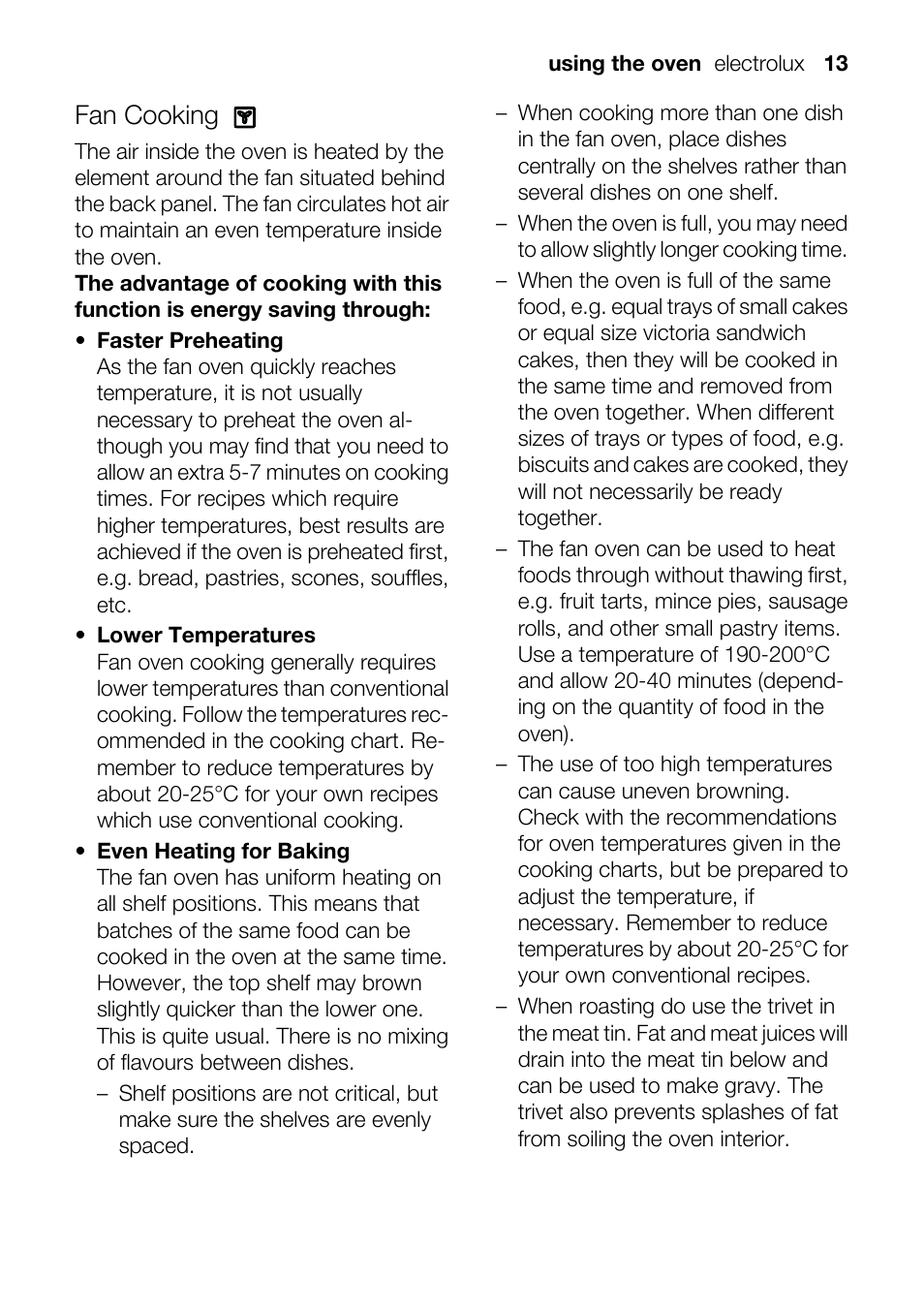 Fan cooking | Electrolux U33024 EOB31010X User Manual | Page 13 / 40