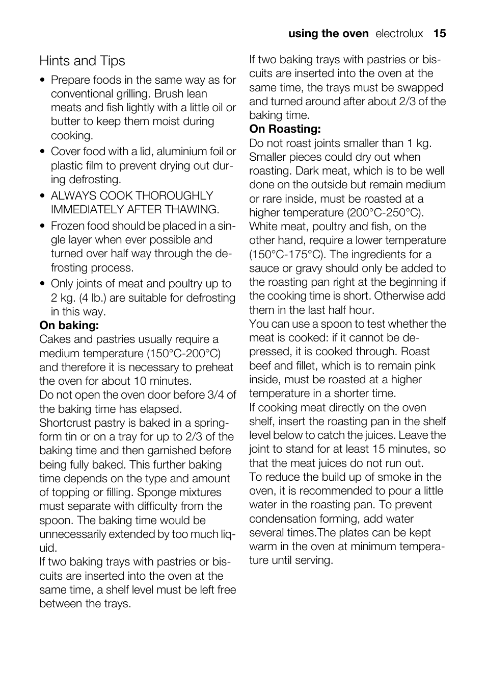 Hints and tips | Electrolux U33024 EOB31010X User Manual | Page 15 / 40