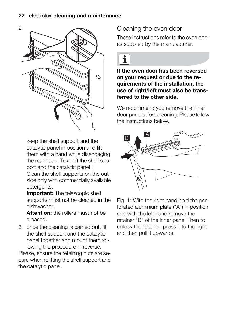 Cleaning the oven door | Electrolux U33024 EOB31010X User Manual | Page 22 / 40