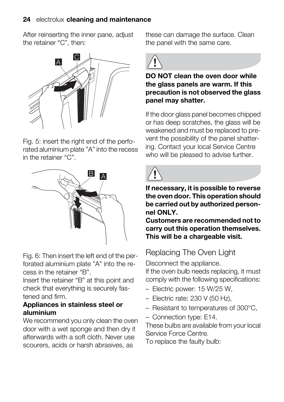 Replacing the oven light | Electrolux U33024 EOB31010X User Manual | Page 24 / 40