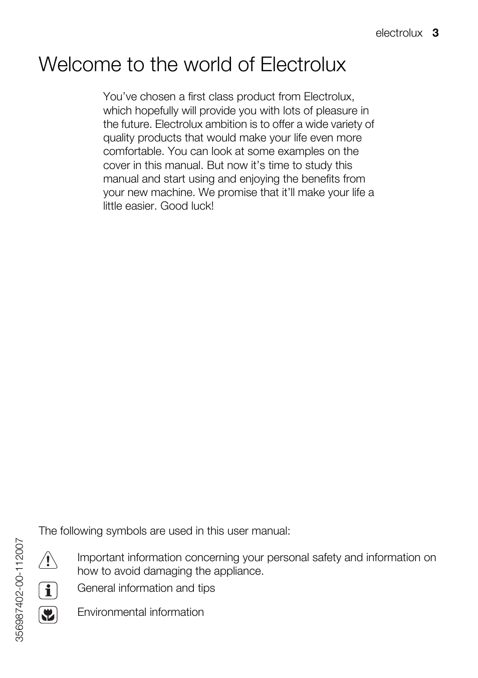 Welcome to the world of electrolux | Electrolux U33024 EOB31010X User Manual | Page 3 / 40