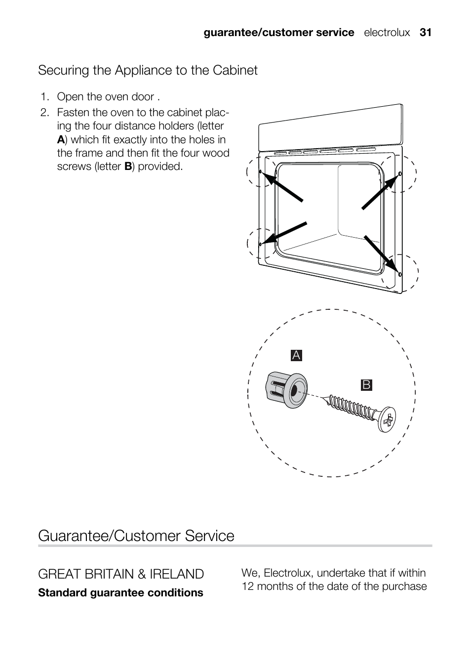 Guarantee/customer service | Electrolux U33024 EOB31010X User Manual | Page 31 / 40