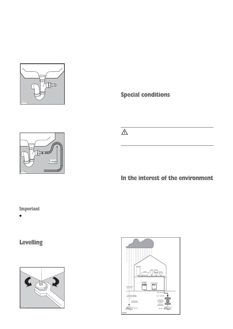 Levelling, Special conditions, Important | Electrolux FWD 1210 User Manual | Page 27 / 31