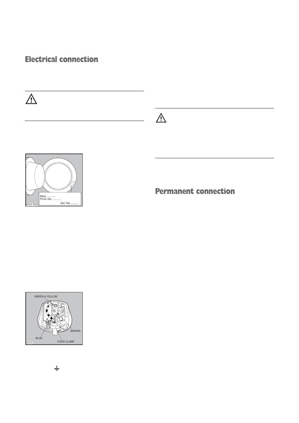 Electrical connection, Permanent connection | Electrolux FWD 1210 User Manual | Page 28 / 31