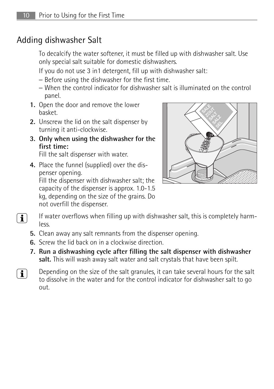 Adding dishwasher salt | Electrolux 65080 Vi User Manual | Page 10 / 40