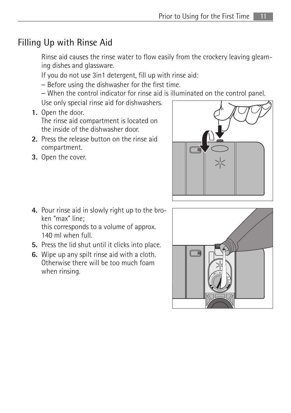 Filling up with rinse aid | Electrolux 65080 Vi User Manual | Page 11 / 40