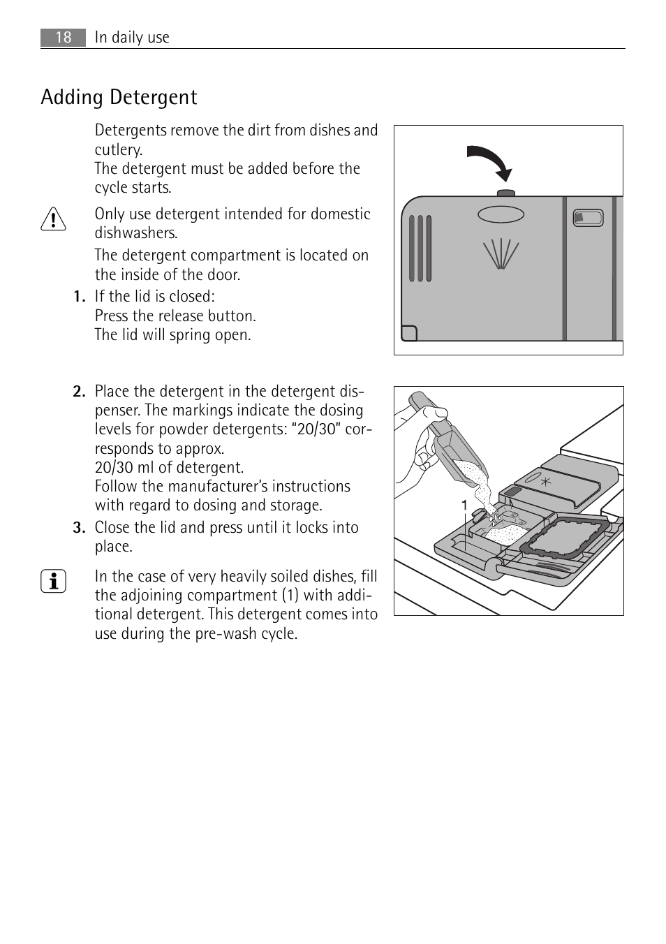 Adding detergent | Electrolux 65080 Vi User Manual | Page 18 / 40