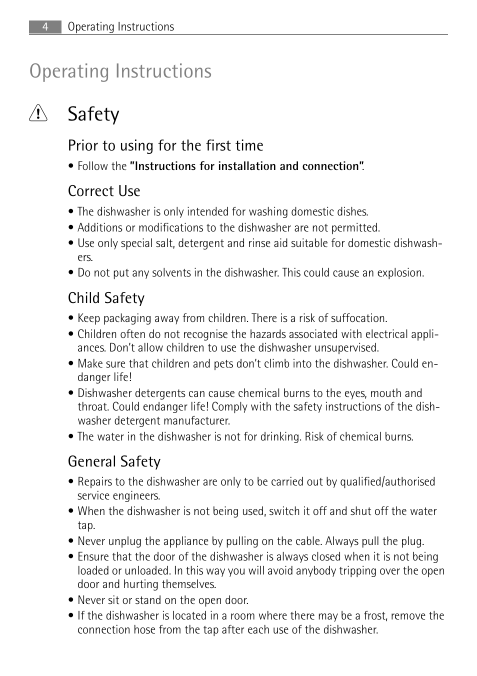 Operating instructions 1 safety, Prior to using for the first time, Correct use | Child safety, General safety | Electrolux 65080 Vi User Manual | Page 4 / 40