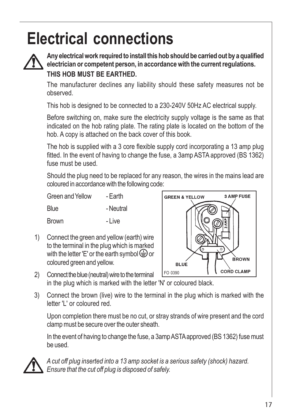 Electrical connections | Electrolux U30280 35772G User Manual | Page 17 / 24
