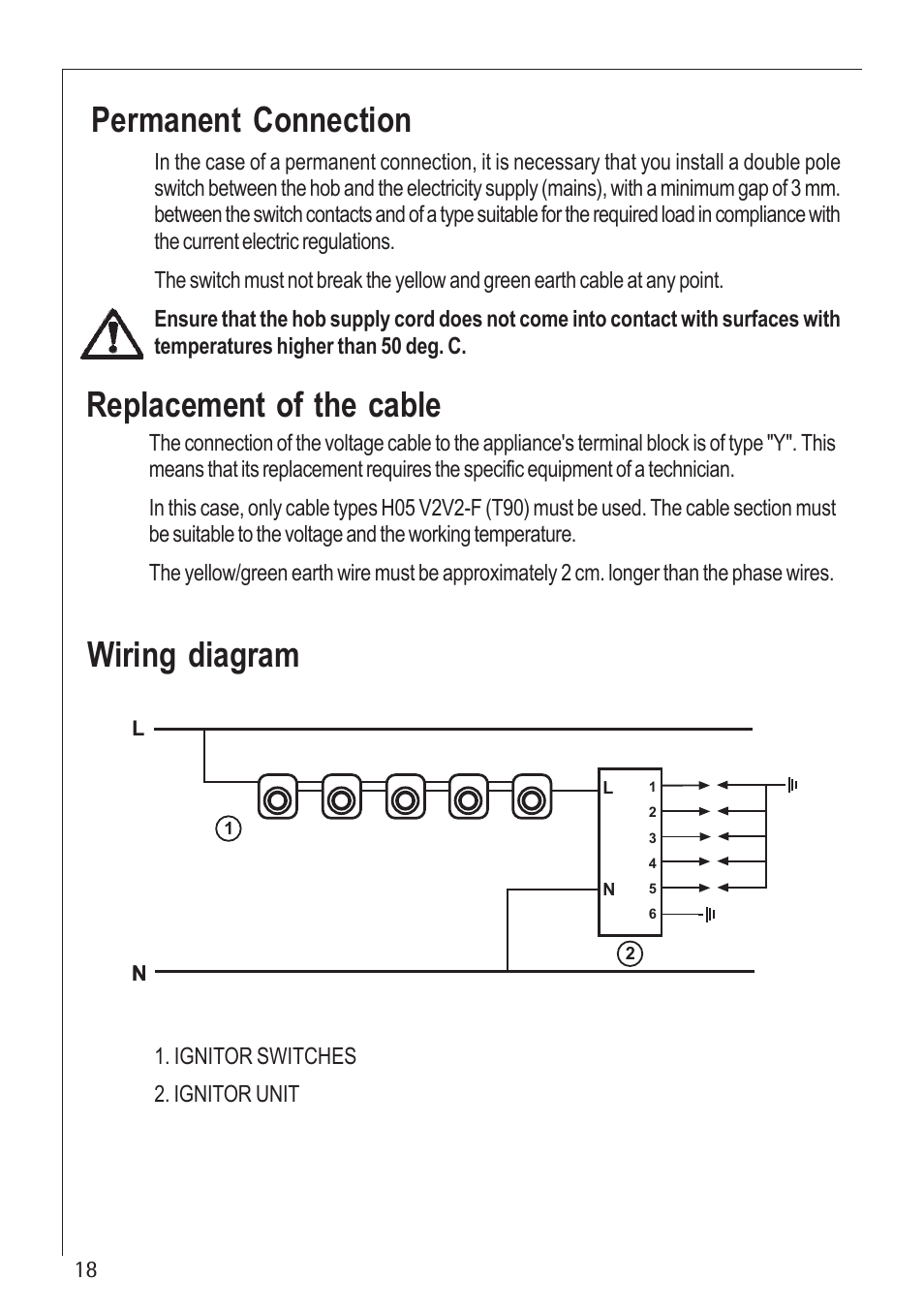 Permanent connection, Wiring diagram, Replacement of the cable | Electrolux U30280 35772G User Manual | Page 18 / 24