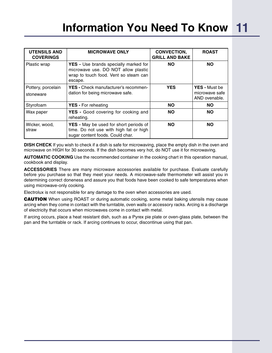 Information you need to know | Electrolux Built-in High Speed Oven TINSEB425MRRO User Manual | Page 11 / 40