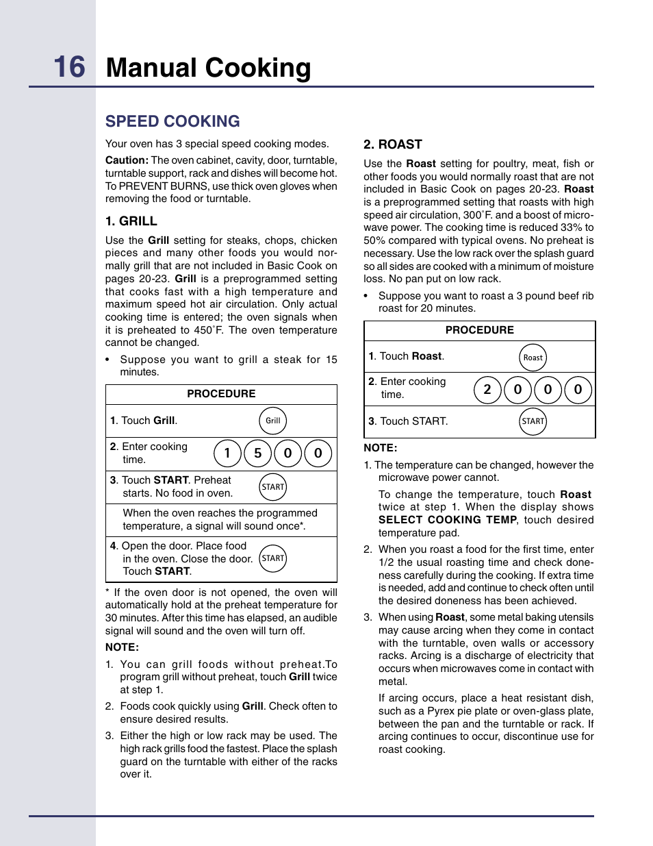 Manual cooking, Speed cooking | Electrolux Built-in High Speed Oven TINSEB425MRRO User Manual | Page 16 / 40