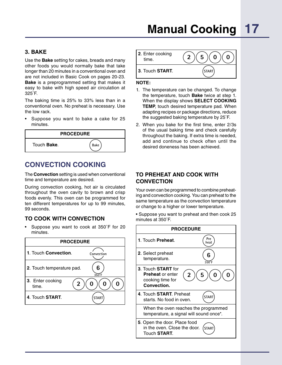 Convection cooking, Manual cooking | Electrolux Built-in High Speed Oven TINSEB425MRRO User Manual | Page 17 / 40