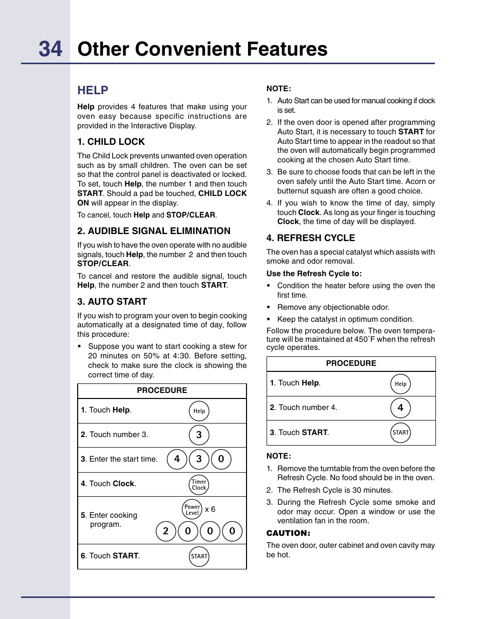 Help, Other convenient features | Electrolux Built-in High Speed Oven TINSEB425MRRO User Manual | Page 34 / 40