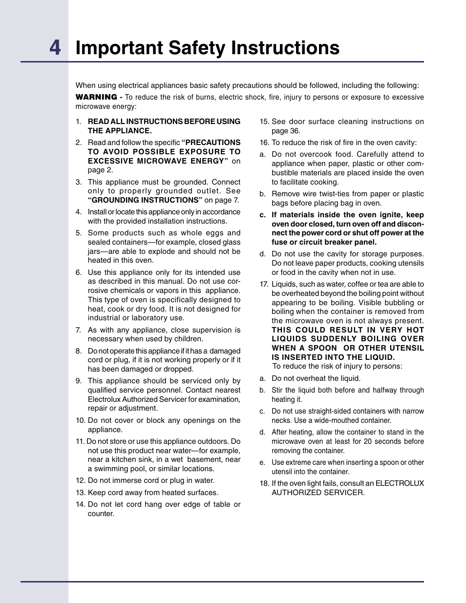 Important safety instructions | Electrolux Built-in High Speed Oven TINSEB425MRRO User Manual | Page 4 / 40