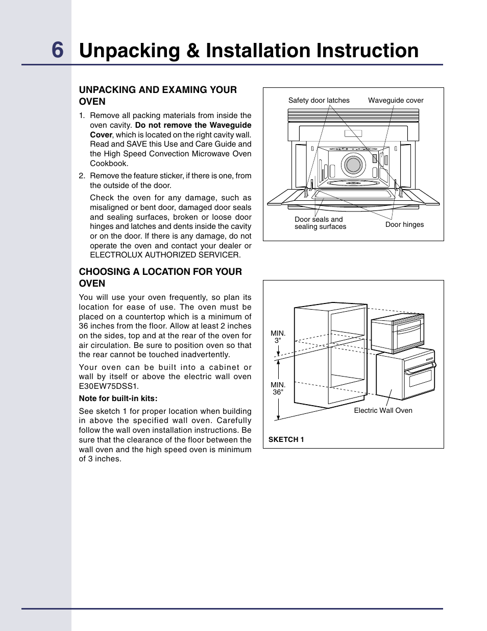 Unpacking & installation instruction | Electrolux Built-in High Speed Oven TINSEB425MRRO User Manual | Page 6 / 40