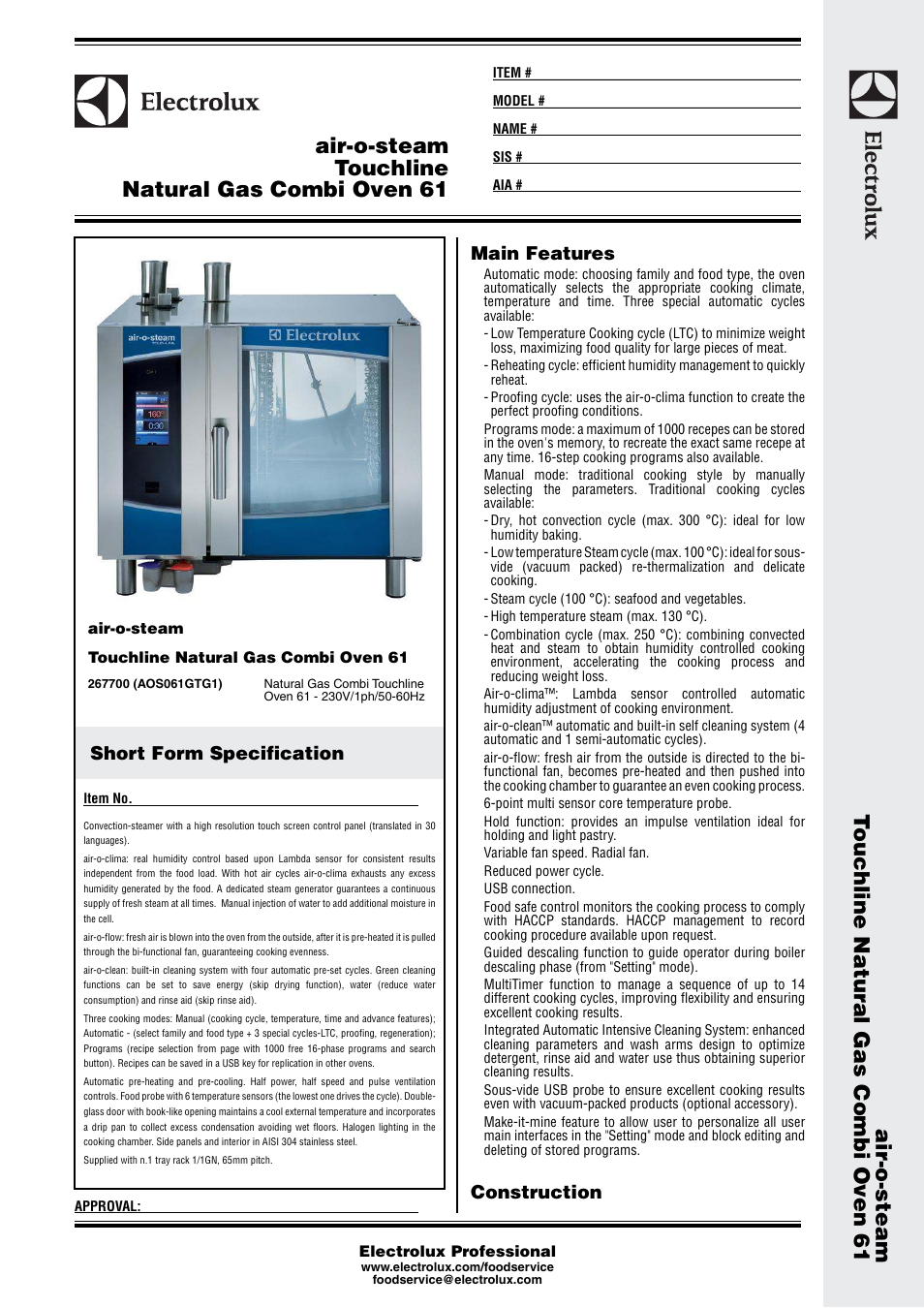 Electrolux air-o-steam Touchline Natural Gas Combi Oven 61 User Manual | 4 pages