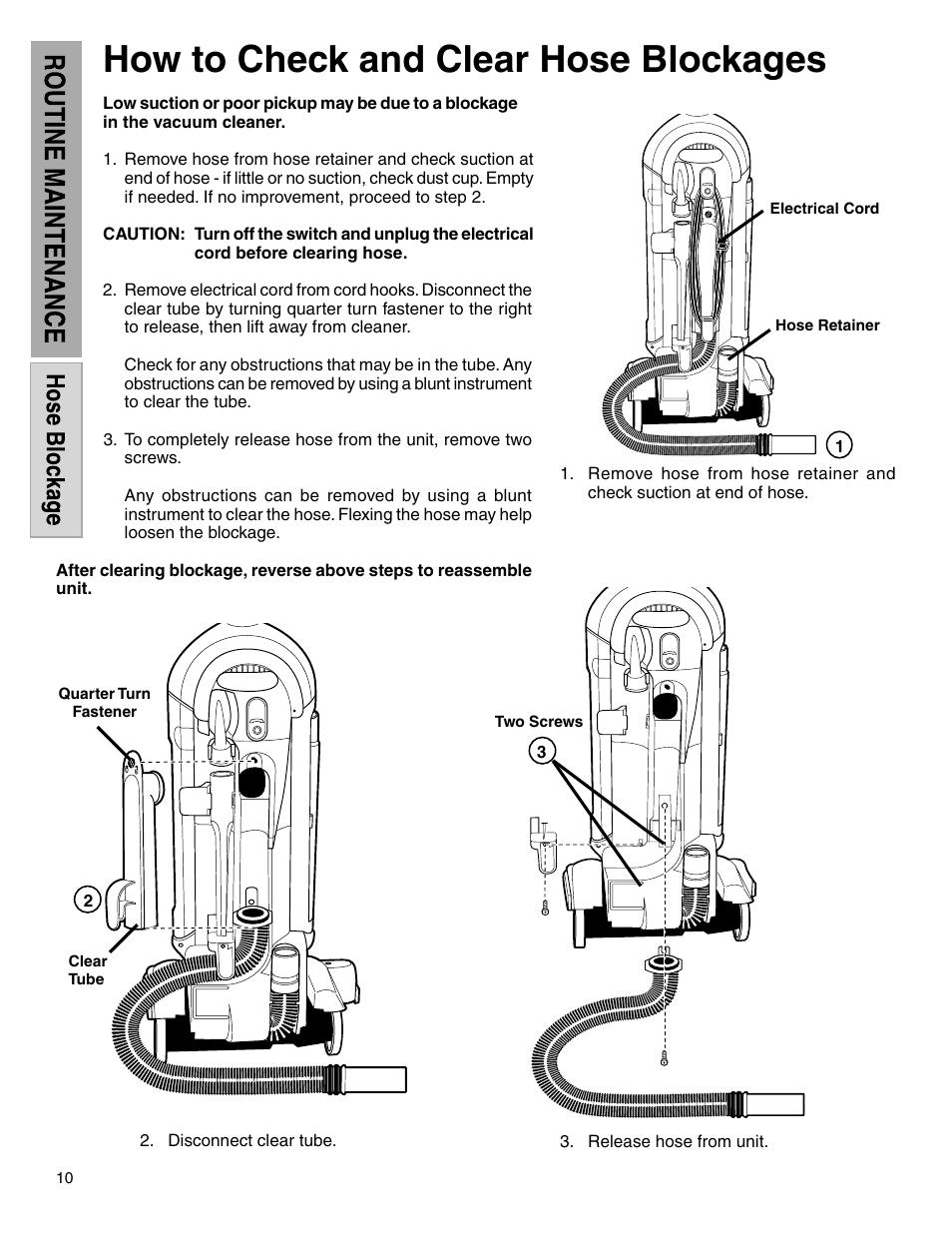 How to check and clear hose blockages | Electrolux Z5500 Series User Manual | Page 10 / 16