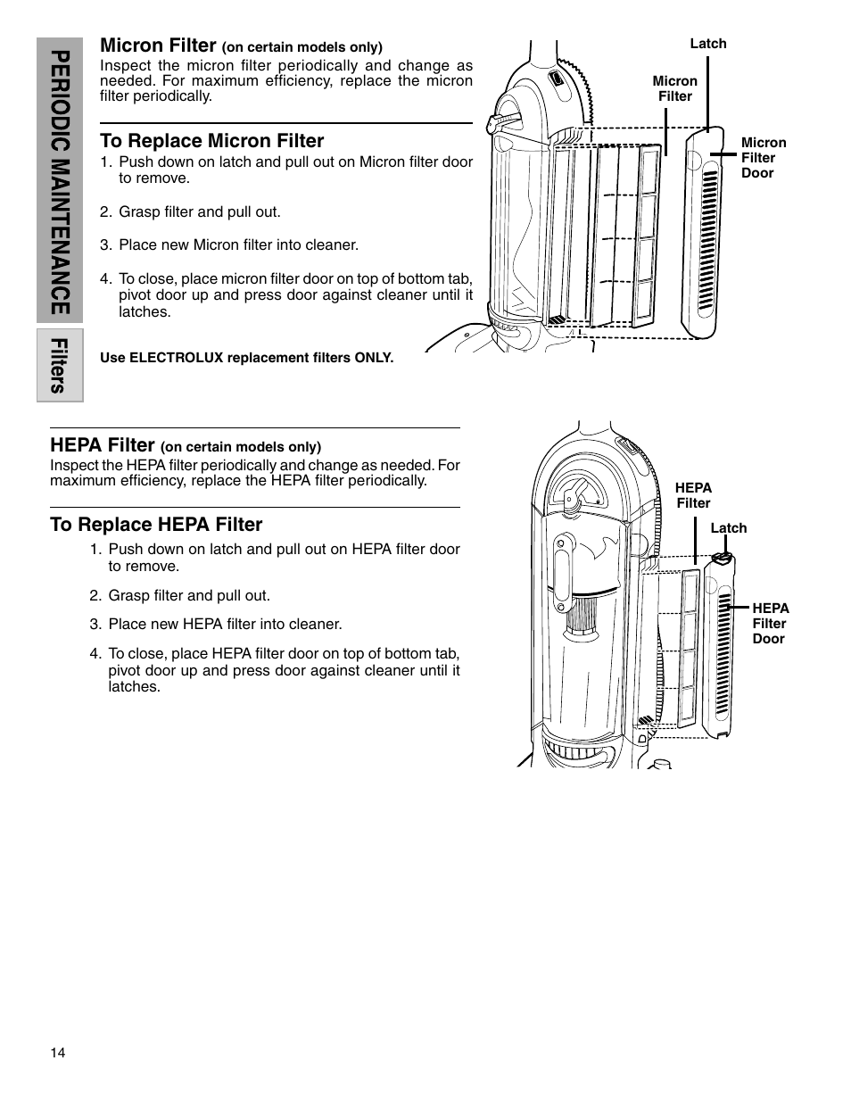 Micron filter, Hepa filter | Electrolux Z5500 Series User Manual | Page 14 / 16