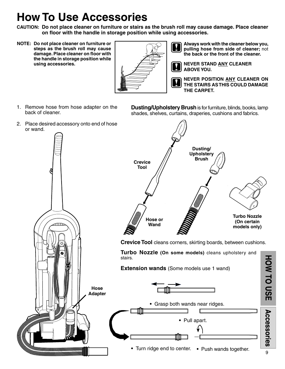 How to use accessories | Electrolux Z5500 Series User Manual | Page 9 / 16