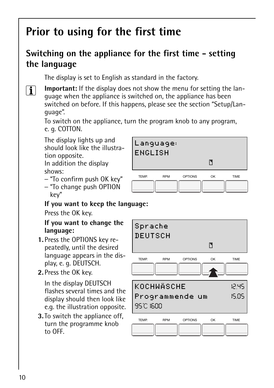 Prior to using for the first time | Electrolux LAVAMAT 86810 User Manual | Page 10 / 48