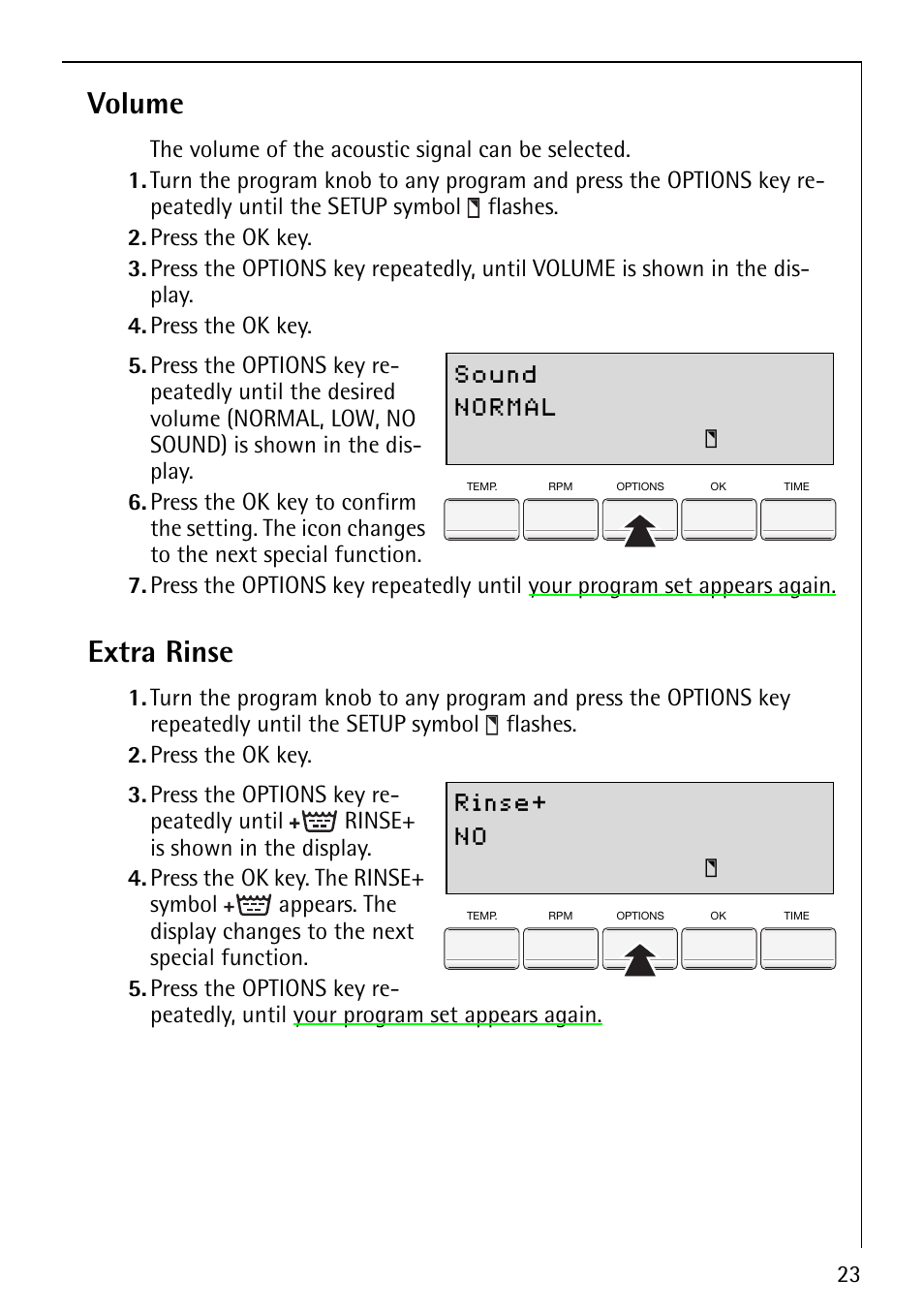 Volume, Extra rinse | Electrolux LAVAMAT 86810 User Manual | Page 23 / 48